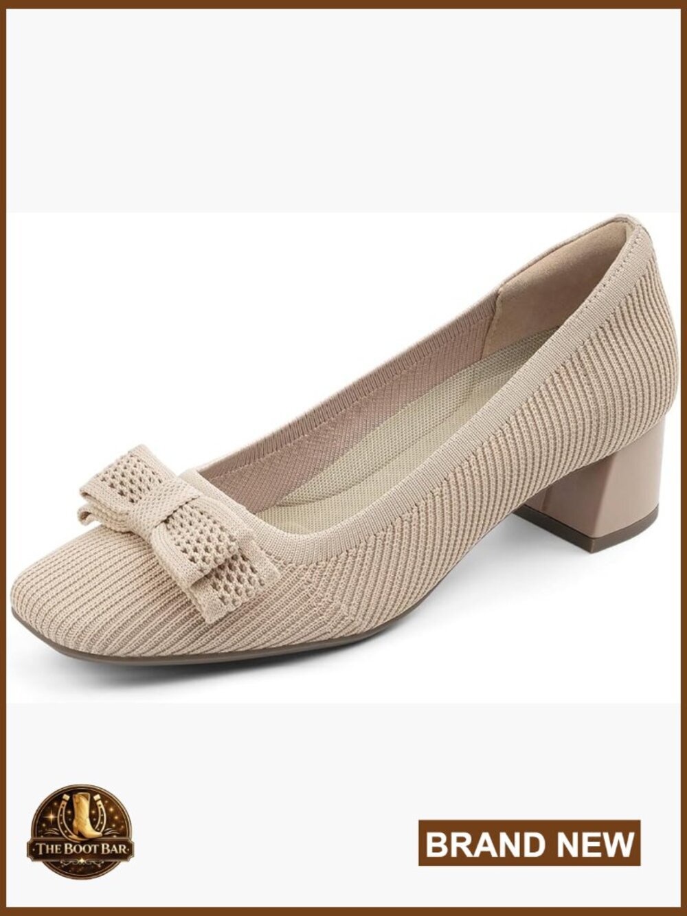 Low Chunky Heels Dress Shoes Comfort Knit Block Heeled Pumps Square Toe Bow